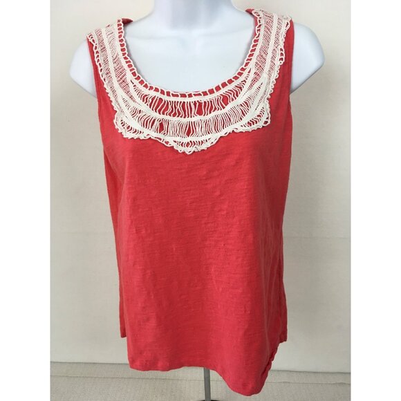 Lizwear Womens Top Size S Coral with White Lace Trim at Neckline Sleeveless - Picture 1 of 13